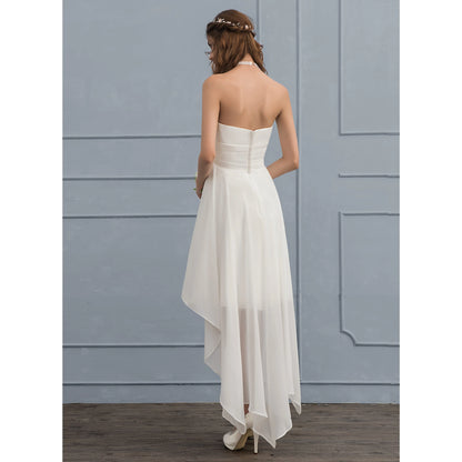 Chic A-Line Sweetheart Sleeveless High-Low Ivory Asymmetrical Wedding Dresses Bridal Gown