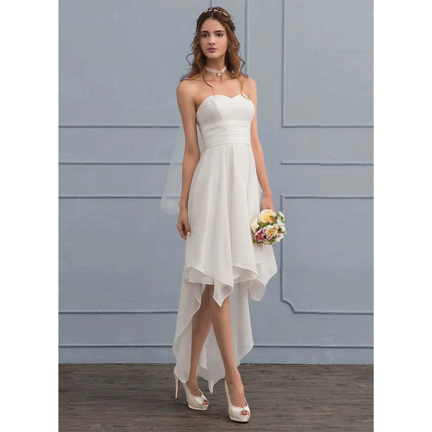 Chic A-Line Sweetheart Sleeveless High-Low Ivory Asymmetrical Wedding Dresses Bridal Gown