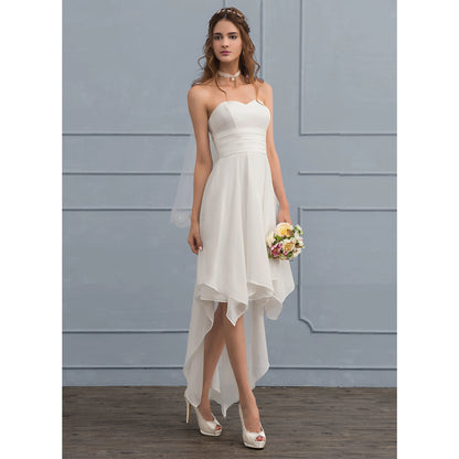 Chic A-Line Sweetheart Sleeveless High-Low Ivory Asymmetrical Wedding Dresses Bridal Gown