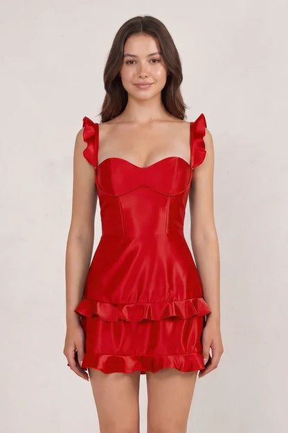 Chic A-Line Sweetheart Sleeveless Ruffled Corset-Back Red Short Women's Homecoming Dress
