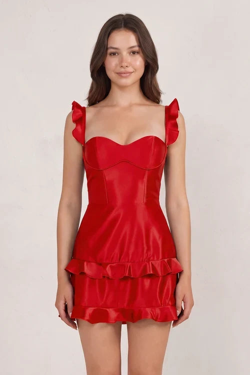 Chic A-Line Sweetheart Sleeveless Ruffled Corset-Back Red Short Women's Homecoming Dress