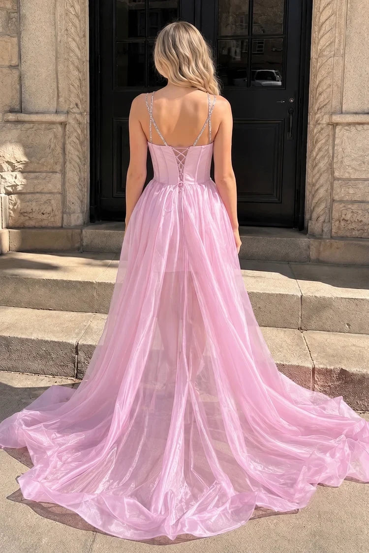 Chic A-Line Sweetheart Strappy Beaded Pink Short Homecoming Dress