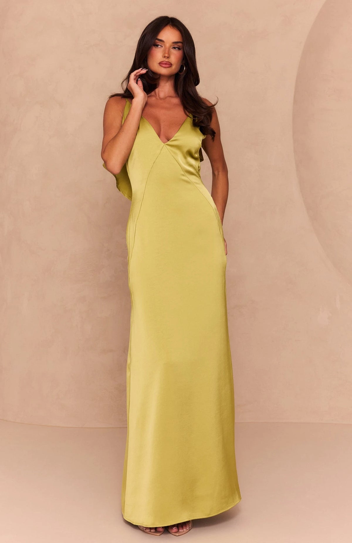 Chic A-Line V-Neck Sleeveless Ruffle Back Lime Green Maxi Prom Dress