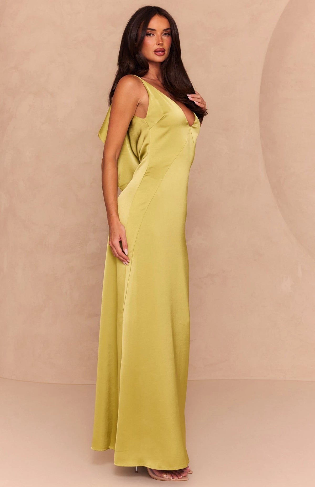 Chic A-Line V-Neck Sleeveless Ruffle Back Lime Green Maxi Prom Dress