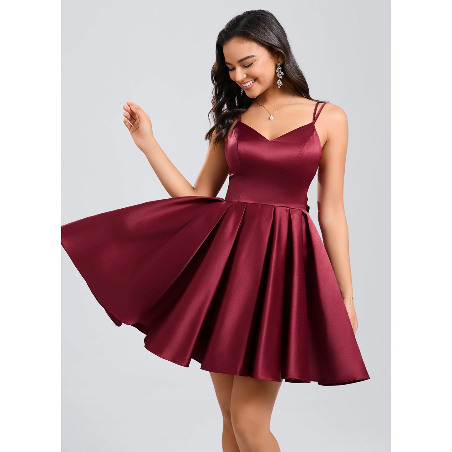 Chic A-Line V-Neck Strappy Pleated Burgundy Short Homecoming Dress