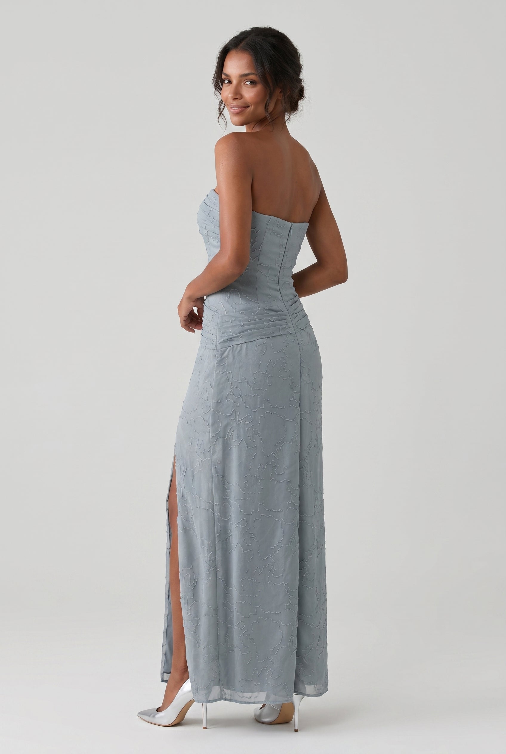 Chic Blue Strapless Satin Print Floral Long Prom Dress Sheath Slit Eve – Koutun Dress Chic Blue Strapless Satin Print Floral Long Prom Dress Sheath Slit Eve – Koutun Dress