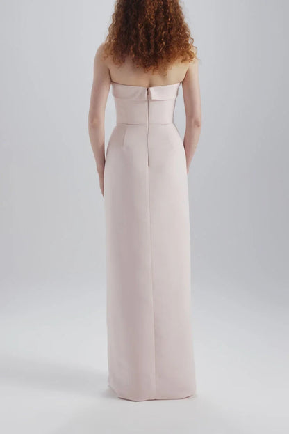 Chic Column Strapless Sleeveless Slit Blush Floor-Length Bridesmaid Dress Women's Gown