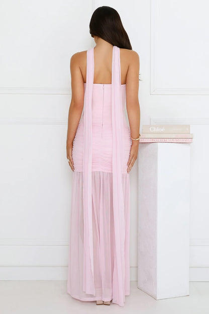 Chic Fitted Strapless Sweetheart Ruched Chiffon Pastel Pink Floor-Length Prom Dress Gown