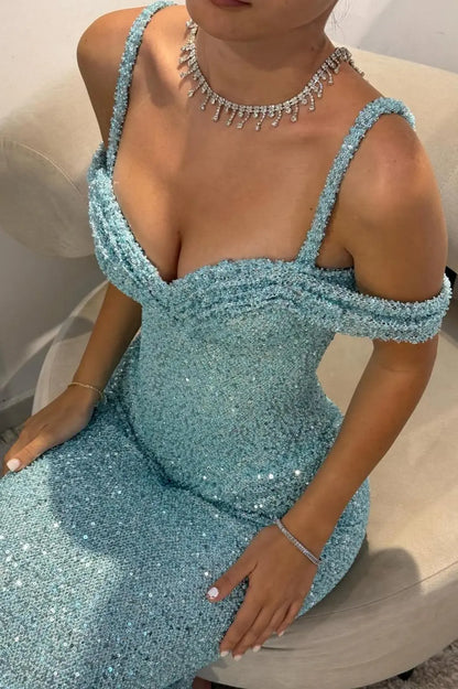 Chic Mermaid Sweetheart Sleeveless Ruched-Draped Aqua Maxi Prom Dresses Women Gown