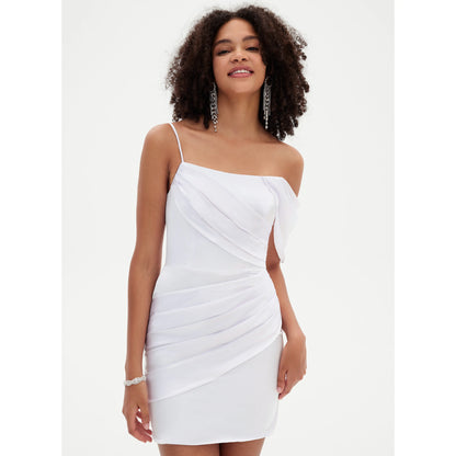 Chic Ruched One-Shoulder Draped White Short Homecoming Dress For Women