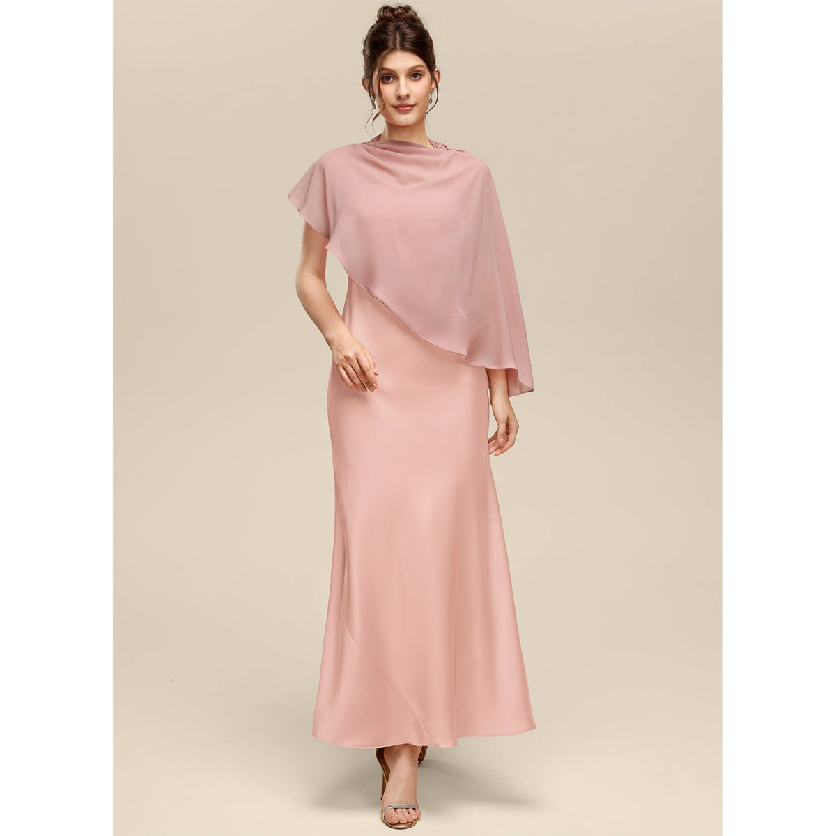 Chic Sheath Asymmetrical Neck One-Shoulder Draped Blush Floor-Length Bridesmaid Gown