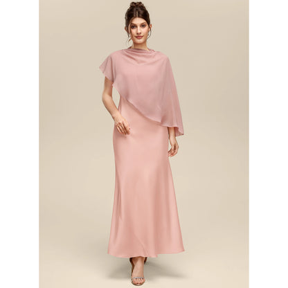 Chic Sheath Asymmetrical Neck One-Shoulder Draped Blush Floor-Length Bridesmaid Gown