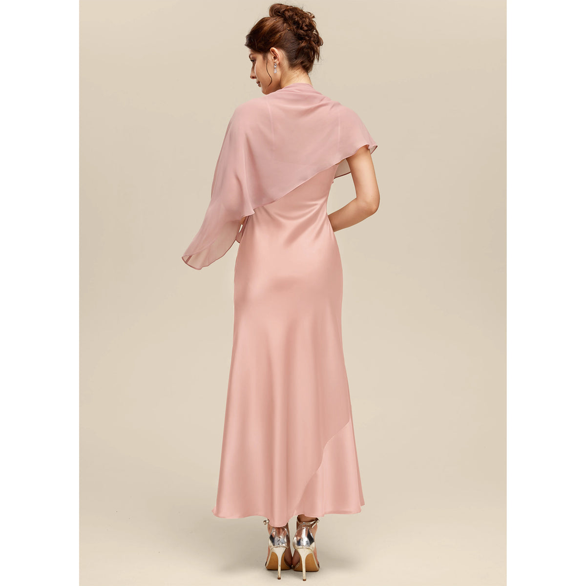 Chic Sheath Asymmetrical Neck One-Shoulder Draped Blush Floor-Length Bridesmaid Gown