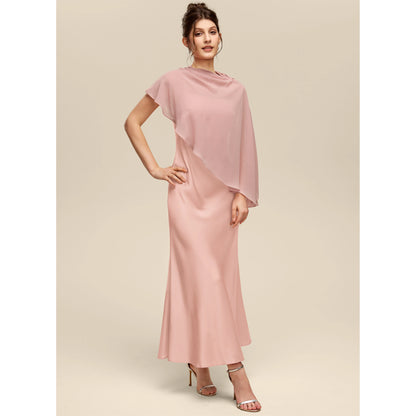 Chic Sheath Asymmetrical Neck One-Shoulder Draped Blush Floor-Length Bridesmaid Gown