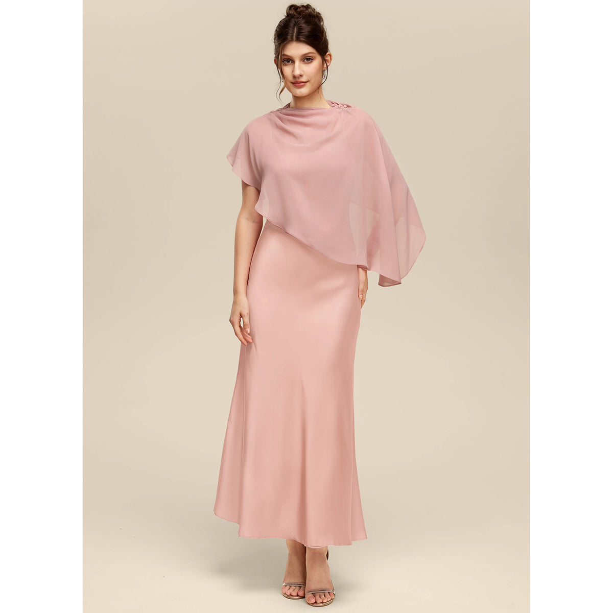 Chic Sheath Asymmetrical Neck One-Shoulder Draped Blush Floor-Length Bridesmaid Gown
