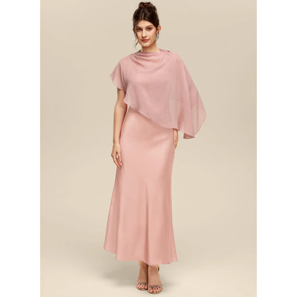 Chic Sheath Asymmetrical Neck One-Shoulder Draped Blush Floor-Length Bridesmaid Gown