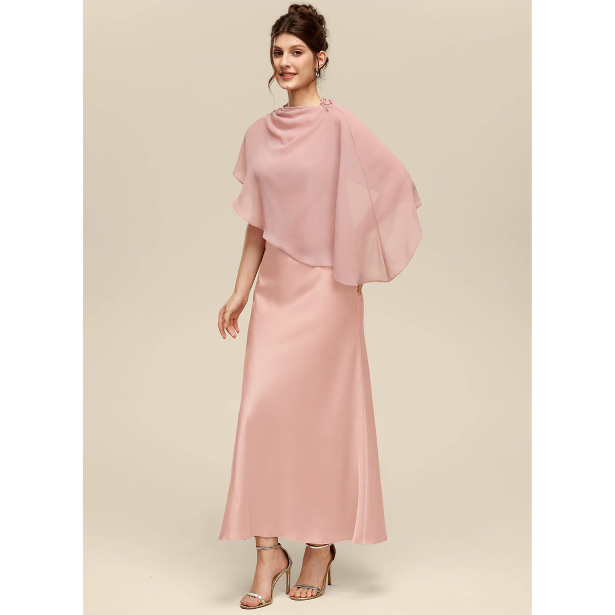 Chic Sheath Asymmetrical Neck One-Shoulder Draped Blush Floor-Length Bridesmaid Gown