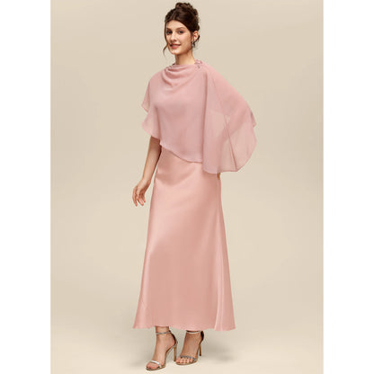 Chic Sheath Asymmetrical Neck One-Shoulder Draped Blush Floor-Length Bridesmaid Gown