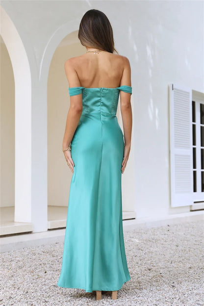 Chic Sheath Cowl Sleeveless Corset Draped Teal Maxi Evening Dresses Women