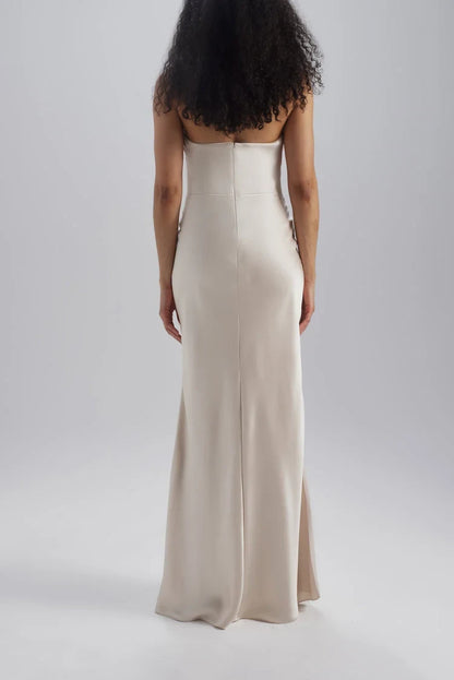 Chic Sheath Halter V-Neck Sleeveless Twisted Slit Champagne Floor-Length Bridesmaid Dress