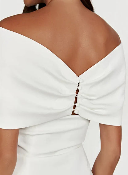 Chic Sheath Off-Shoulder Sleeveless Bow Mini White Short Wedding Dress Women's
