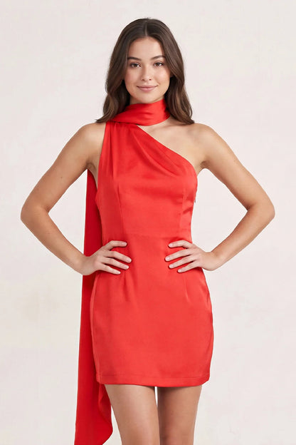 Chic Sheath One-Shoulder Sleeveless Elegant Red Mini Homecoming Dresses For Women Party