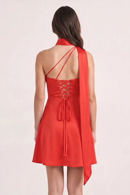 Chic Sheath One-Shoulder Sleeveless Elegant Red Mini Homecoming Dresses For Women Party