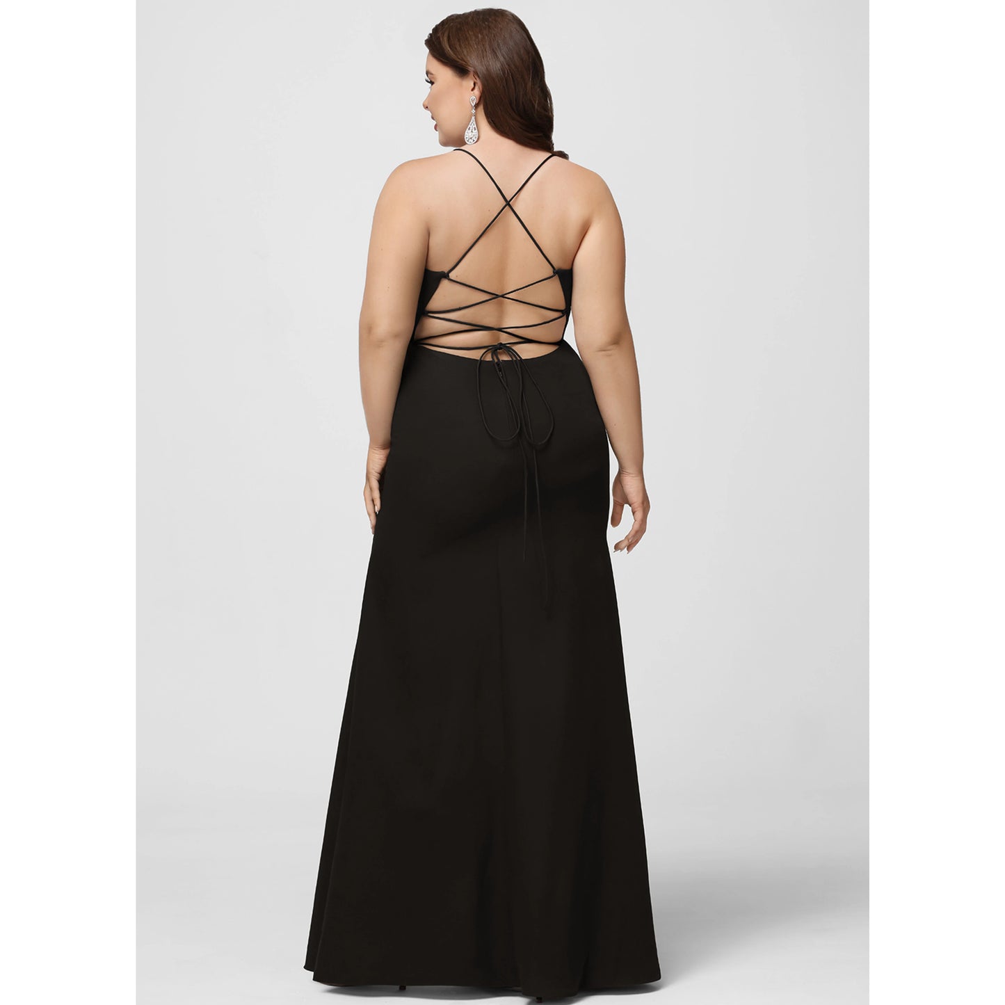 Chic Sheath Square Neck Sleeveless Ruffled Slit Black Floor-Length Prom Dress