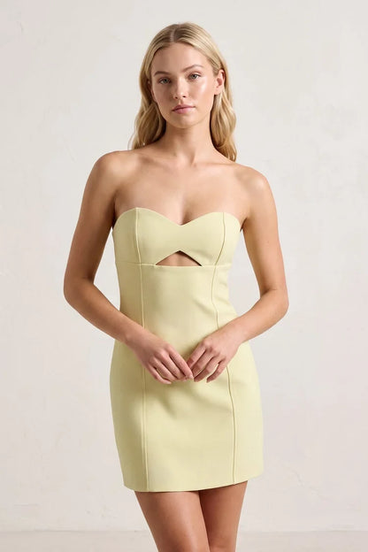 Chic Sheath Strapless Cutout Corset-Back Pale Yellow Mini Homecoming Dress Women's