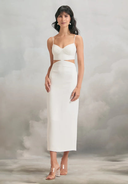 Chic Sheath Sweetheart Sleeveless Cutout Backless White Midi Wedding Dress for Women