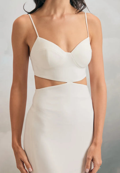 Chic Sheath Sweetheart Sleeveless Cutout Backless White Midi Wedding Dress for Women