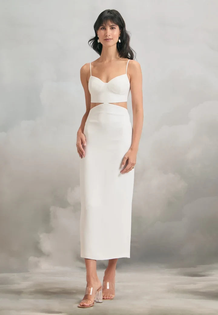 Chic Sheath Sweetheart Sleeveless Cutout Backless White Midi Wedding Dresses Women Gown
