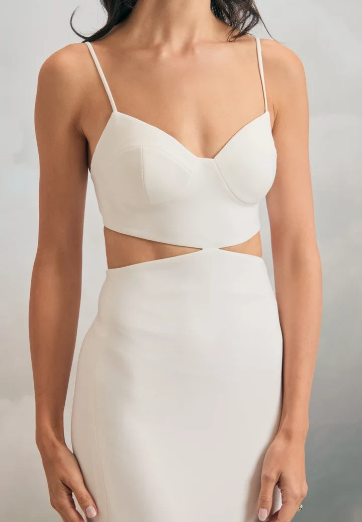 Chic Sheath Sweetheart Sleeveless Cutout Backless White Midi Wedding Dresses Women Gown