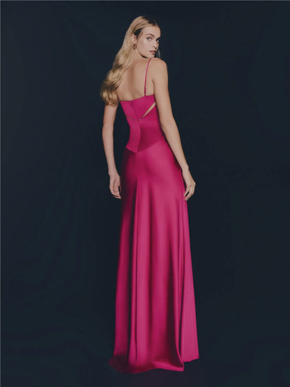 Chic Sheath Sweetheart Sleeveless Cutout Cape Fuchsia Maxi Evening Dresses Women