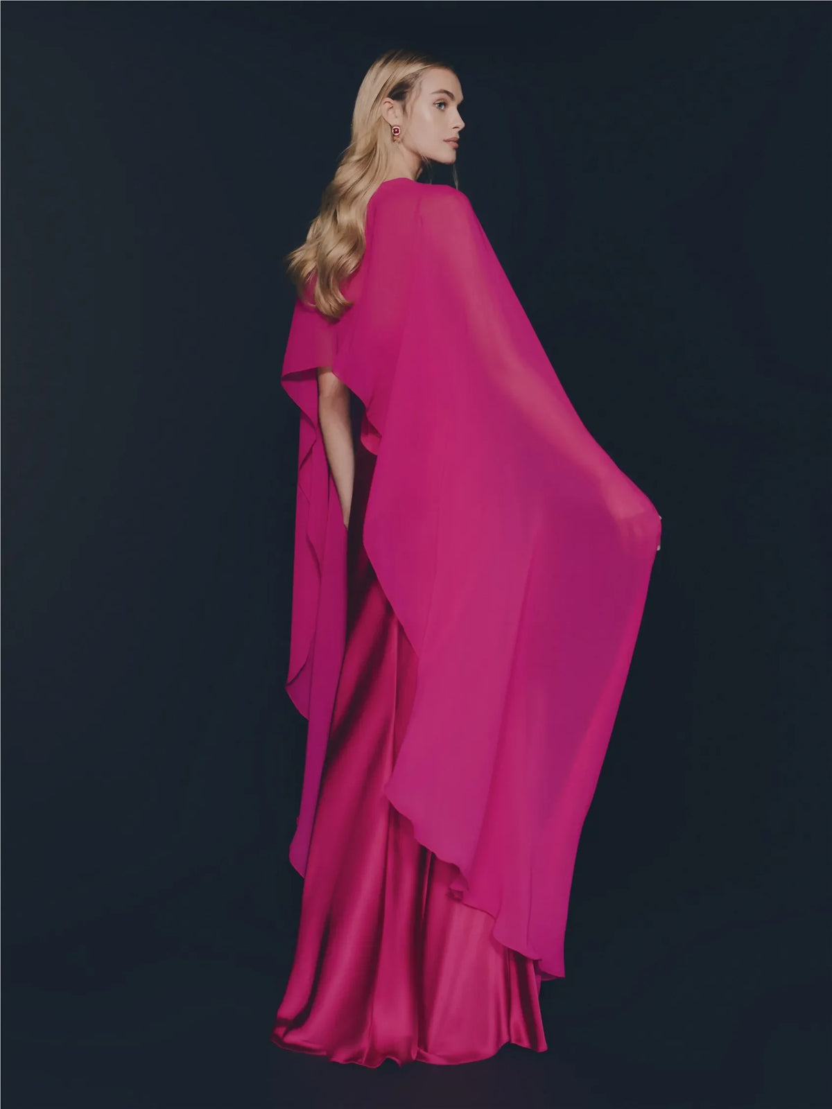 Chic Sheath Sweetheart Sleeveless Cutout Cape Fuchsia Maxi Evening Dresses Women
