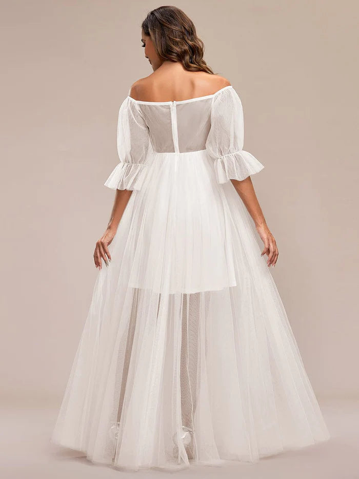 Sheer Off-Shoulder Double Skirt Maxi Maternity Dress