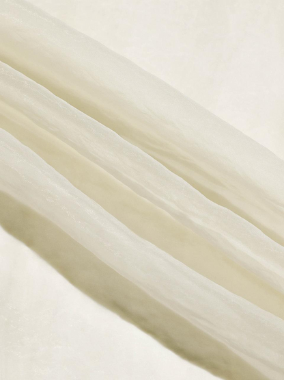 Cream Chiffon Dresses with Square Neck Ruffled Trim and Tiered Asymmetrical Skirt