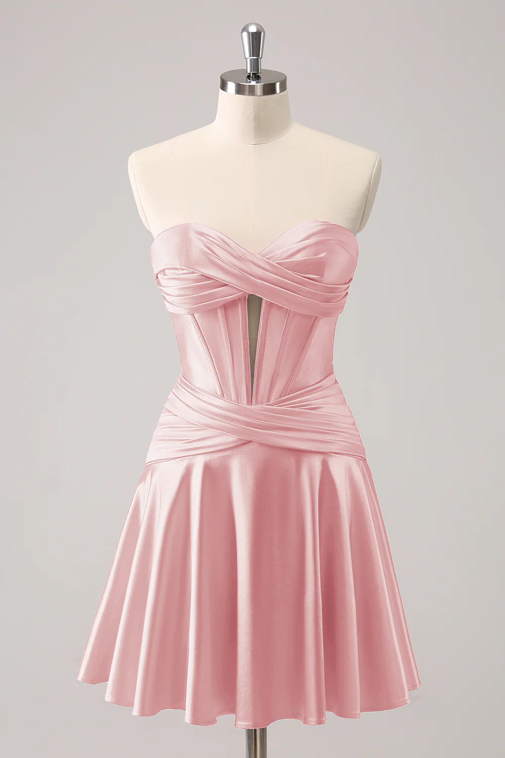 Detail of the keyhole design on a satin dress.