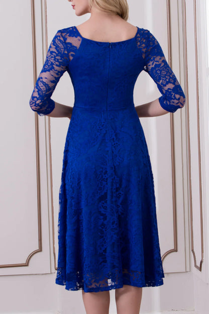 A-Line Mother of the Bride Dress Royal Blue Half Sleeve Lace Dress