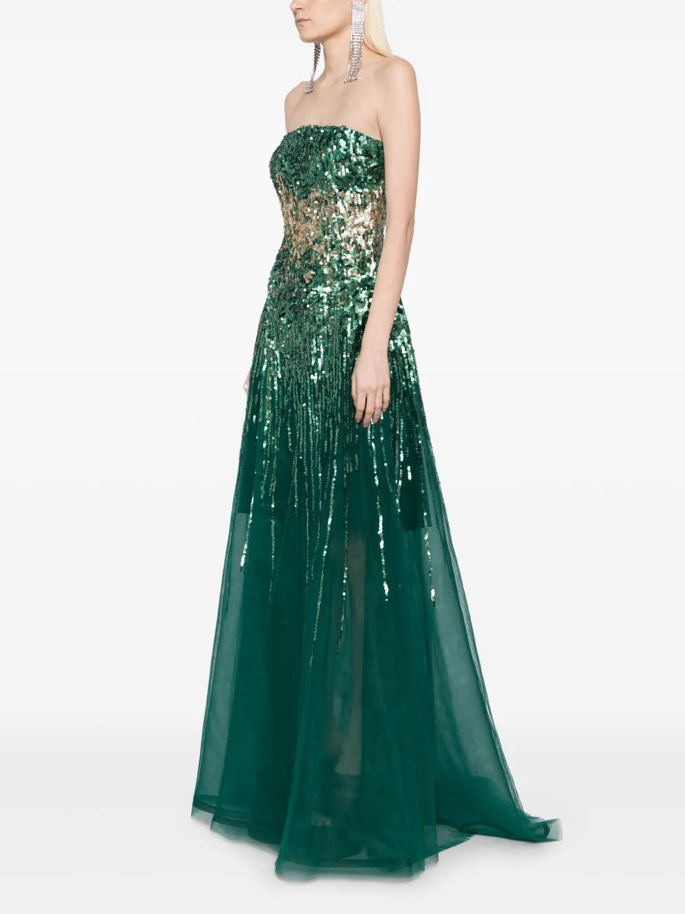 Dazzling Emerald Green & Gold Ombré Sequin Strapless Prom Dress