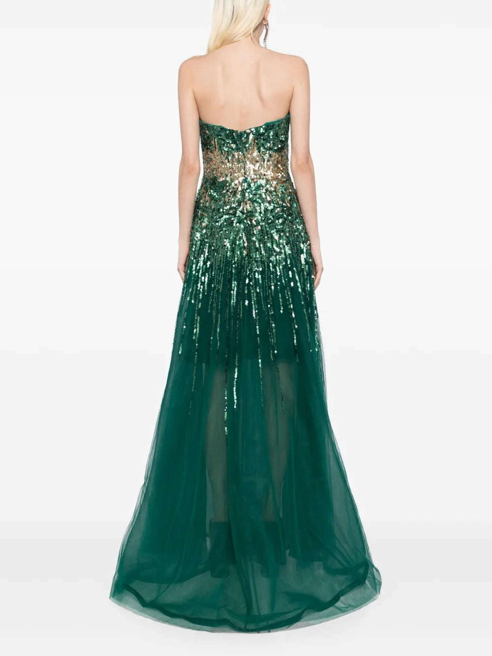 Dazzling Emerald Green & Gold Ombré Sequin Strapless Prom Dress
