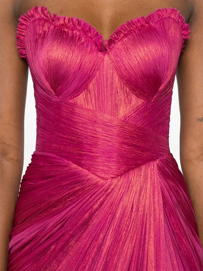 Dazzling Fuchsia Metallic Strapless Pleated Prom Dress
