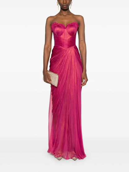 Dazzling Fuchsia Metallic Strapless Pleated Prom Dress