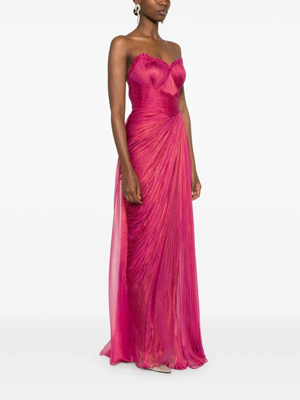 Dazzling Fuchsia Metallic Strapless Pleated Prom Dress