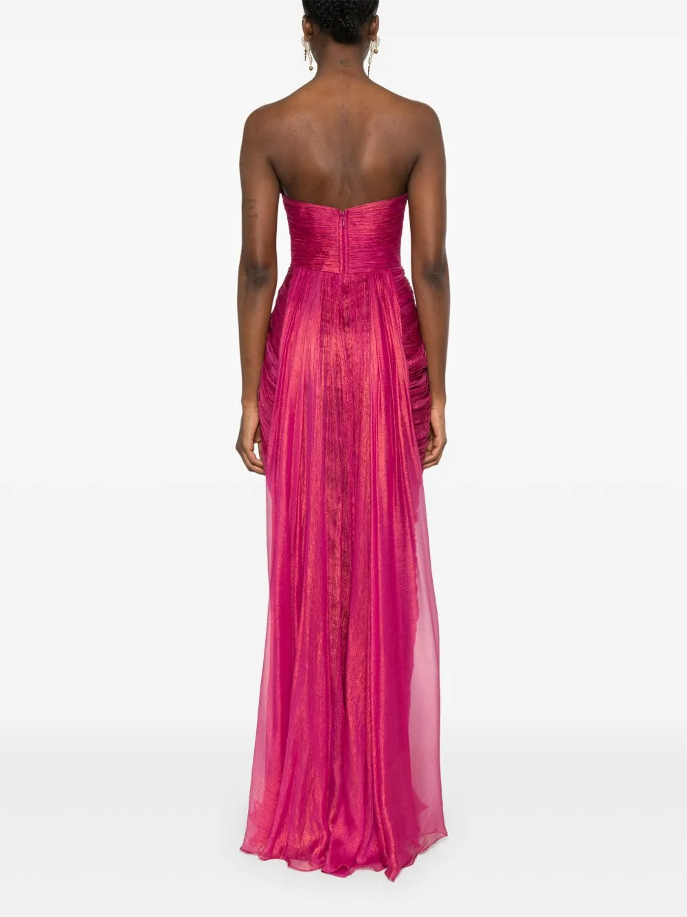 Dazzling Fuchsia Metallic Strapless Pleated Prom Dress
