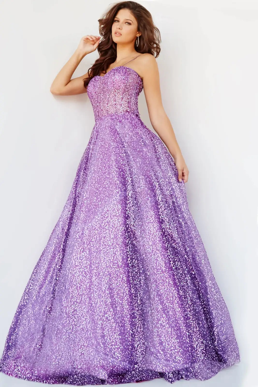 Dazzling A-Line Sweetheart Sleeveless Sequin Glittering Purple Floor-Length Evening Gown
