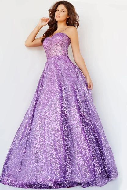 Dazzling A-Line Sweetheart Sleeveless Sequin Glittering Purple Floor-Length Evening Gown