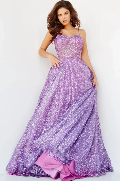 Dazzling A-Line Sweetheart Sleeveless Sequin Glittering Purple Floor-Length Evening Gown