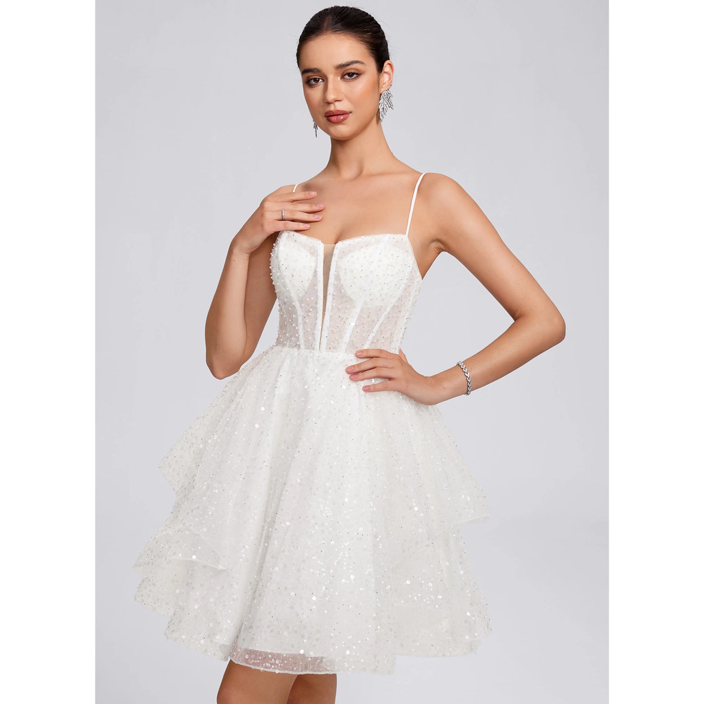 Dazzling A-Line Sweetheart Sleeveless Tiered White Short Homecoming Dress for Women