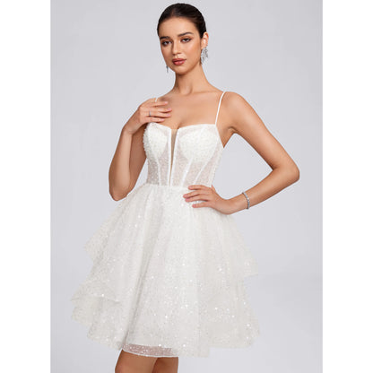 Dazzling A-Line Sweetheart Sleeveless Tiered White Short Homecoming Dress for Women